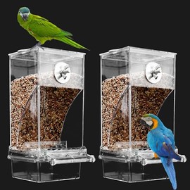 Comedero Automático para Pájaros, Sin Ensuciar, Paquete De 2 Comederos De Acrílico Transparente para Loros, Semillas, Perchas, Periquitos, Comida, Accesorios para Agapornis Pequeños Y