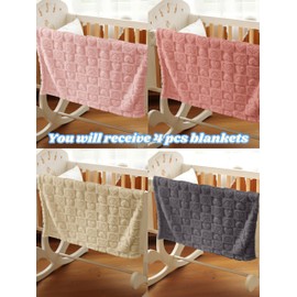 Yagle Mate Yagle Mate 4 Pcs Baby Blankets,Fleece Heart Checkered Blanket, Cozy and Fluffy Crib Blankets for Girls, Toddler Receiving Blankets 3040 Light Pink Sakura Pink White Grey