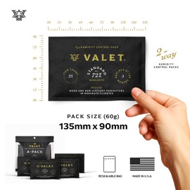 Valet 72% Two-Way Humidity Packs for Wood Container, 4-Pack, 60g Each, Prevents Leaks and Controls Moisture with Natural Craft Paper Design, Resealable Bag