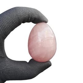 Sunshcat Natural Rose Quartz Egg Shaped Meditation Chakra and Home Decor Balance Crystals and Healing Stones Statue Set,35 * 50mm Easter and Thanksgiving Gift,with Wooden Bracket