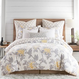 Levtex Home - Reverie Comforter Set - Full/Queen Comforter + Two Standard Pillow Cases - Floral - Yellow, Grey, and White - Comforter (90 x 94in.) and Pillow Case (26 x 20in.) - Cotton