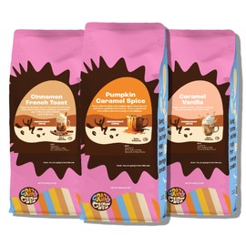 Crazy Cups Flavored Ground Coffee Variety Pack, Includes Cinnamon French Toast, Caramel Vanilla, Pumpkin Caramel Spice, in 10 oz Bags, For Brewing Flavored Hot or Iced Coffee, Variety 3 Pack