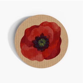 KraftyBazaar Pack of 90 Red Poppy Flower - Remembrance Day Paper Labels, 37mm Multipack Poppy Labels - Remembrance Sunday Armed forces parade - Brown Kraft Paper Labels