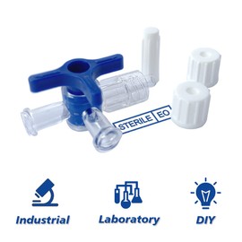 TICOMI 3 Way Stopcocks (Pack of 16), Disposable Laboratory Valve with Luer Connections Male Lock, School Projects, DIY, Sterilized