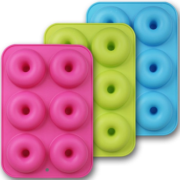 homEdge Silicone Donut Molds, 3-Pack of Non-Stick Food Grade Silicone Pans for Donut Baking – Green,Pink,Blue