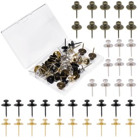 GORGECRAFT 40Pcs 4 Colors Double Headed Picture Hangers Hooks Metal Thumb Tacks Decorative Photo Hanging Nails Heavy Duty Push Pins Thumbtacks for Wall Tacks Cork Board Home Office Gold Silver