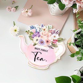 MOTERMATE But First Tea Kitchen Sign Decor, Pink Teapot Tea Relaxing Front Porch Door Decor for Kitchen Garden Tea Bar Station, Tea Lover Gifts Wall Hanging Decor for Girls Women, 12x12 Inch