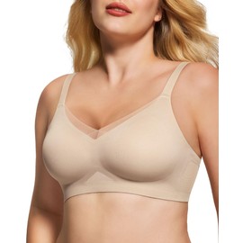 As Fairy Womens No Underwire Bras with Soft Support V Neck Lace Mesh Seamless Bralette Smooth Tshirt Everyday Bras (Nude,XL)