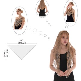 LMVERNA Triangle Tassel Mantilla Veil Lightweight Fashion Floral Soft Lace Scarf (Nude)