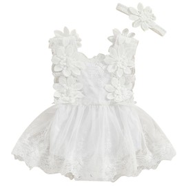 Mubineo Baby Girl Summer Clothes Cute Lace Romper Skirt Dress Princess Outfits Sleeveless Flower Rompers Newborn Outfit (White, 6-12 Months)