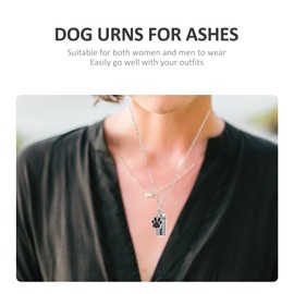 VILLCASE Dog Urn Necklace, Pet Paw Print Ashes Urn Pendant Necklace, Stainless Steel Cylinder Cremation Necklace for Puppy Pet Memorial Keepsake Jewelry