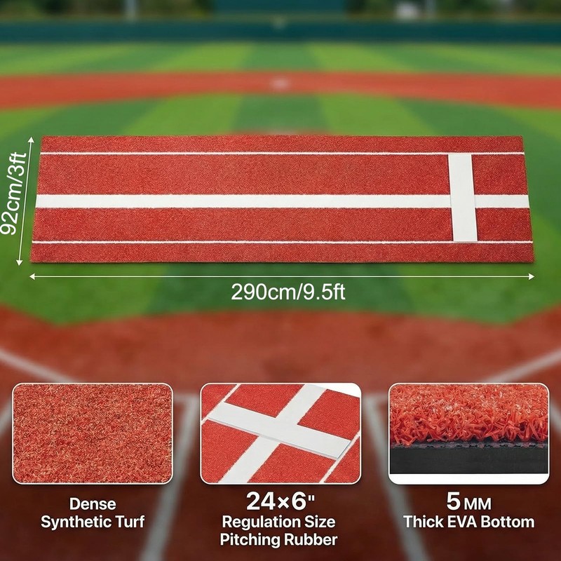 Qryovsa Softball Pitching Mat with Pitching Rubber & Stride Line,