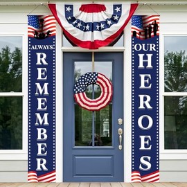 71" X 12" Memorial Day Decorations, Memorial Day Door Decorations Always Remember Our Heroes Porch Banner, Red White Blue Memorial Day Banner for Indoor Outdoor