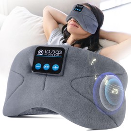LOVE EYE Sleep Mask, Side Sleeper, Sleeping Mask with Headphones Bluetooth, 100% Opaque Eye Mask for Travel, Naps, Yoga, Meditation for Women Men (Grey)