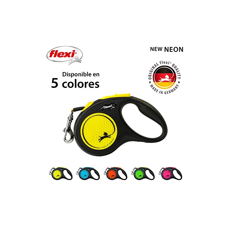 FLEXI Automatic Leash, Small (5m), Negro/Amarillo Reflejante