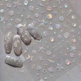 Shimmerz Summer Sea Shell Starfish Nail Art Stickers Shiny Shell Marine Life Nail Decals 5D Acrylic Engraving Nail Stickers Ocean Theme
