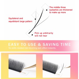 XIUSUZAKI Lash Extensions Three Core Tips 3D Eyelash Extensions W Shape 0.07mm Thickness C Curl Mix 8-15mm Premade Fans Easy Fan Volume Lashes Matte Black Crisscross(W-3D-Three Core-0.07-C,8-15mm Mix)