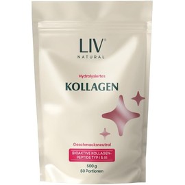 LIV Collagen Powder, 500 g, Completely Odourless and Tasteless, Hydrolysed Collagen, Type 1 & 3 Collagen Fibres, Sologel® 100% Certified Grass Feeding, No Chemical Additives