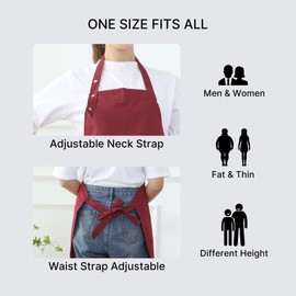 Aprons for Women Men BBQ Chef Cooking Artist Water Drop Resistant Canvas Adjustable Kitchen Apron with Pockets for Unisex Grill Baking Painting Art Stylist Dishwashing Comfortable Aprons (red)