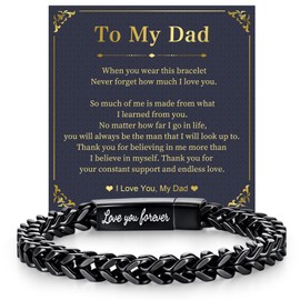 MEALGUET Black Chain Bracelets for Dad : To my Dad Stainless Steel Franco Chains Love you Forever Engraved Link Men's Bracelet to Daddy from Daughter Son, Sentimental Father's Day Birthday Gifts, M