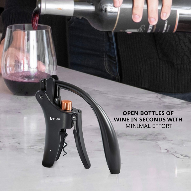 Ivation Wine Bottle Opener | Manual Handheld Corkscrew with Ergonomic