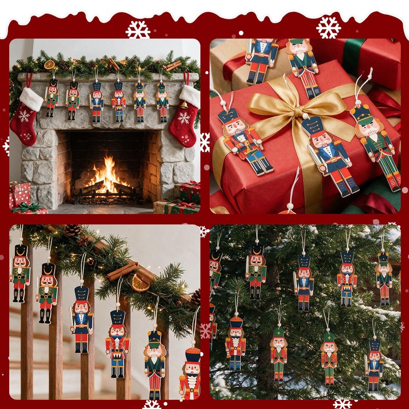 ZDNT 12 Pcs Wooden Christmas Nutcracker Soldier,Christmas Nutcracker Decorations,Xmas Tree