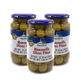 Manzanilla Olives stuffed with 12.35 oz (350g) by Faroliva (Manzanilla Pitted, 3 Pack)