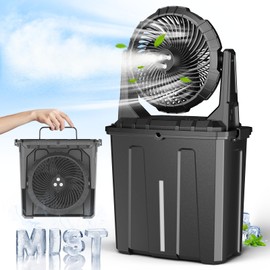 Ausic 9L Bucket Portable Misting Fan for Outdoors Patios - 10IN, 20000mAh Rechargeable Battery Operated Camping Fan, 3 Strong Winds, 3 Large Spray Outlets, for Fishing/Travel/Garden/Golf/Tent/Office