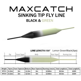 MAXIMUMCATCH Sinking Tip Fly Line for Fly Fishing, 3ips, 4/5/6/7/8 F/S (Green/Black, WF-8F/S)