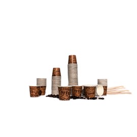 Bioaiks 100 Paper Coffee Cups with Wooden Scoops - Biodegradable, Brown, 75 ml