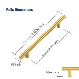 JOY DECOR 3 Pack Cabinet Handles, Gold Cabinet Pulls, 6-1/4 in Hole Center Kitchen Cabinet Handles, Stainless Steel T Bar Handles for Dresser Drawers