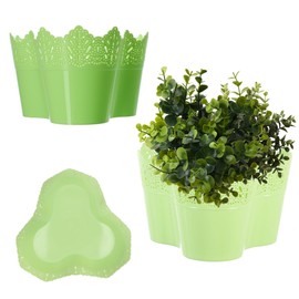 KADAX Lace Flower Pot Plastic 11 Colors Flower Pot Lace Flower Pot Protector Office Pot Garden Bowl Flower Pot Planter (Triple Green)