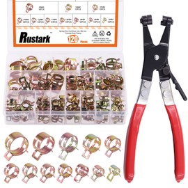 Rustark 121Pcs 12 Different Sizes 7-22mm Spring Band Hose Clamps with Spring Clamp Pliers Assortment Kit, Fuel Line Silicone Vacuum Hose Pipe Clamp Low Pressure Air Clip Clamps Fasteners