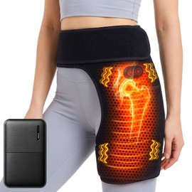 Almohadilla térmica inalámbrica con masaje para cadera, banco de energía de 5000 mAh, soporte con terapia física caliente para espalda baja, muslo, glúteos, alivio del dolor de ciática