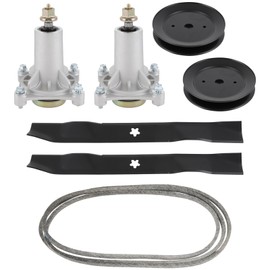 SCITOO Deck Rebuild Kit, 42 Lawn Mower Deck Parts Rebuild Kit Compatible with Poulan Pro PP19A42 PB185A42 PB195H42LT PB20H42YT, 1 Belt 2 Spindle Assembly 2 Mower Pulleys 2 Mower Blades
