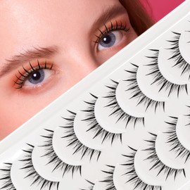 EMEDA 5 Style False Eyelashes, 10 Pairs, Manga Lashes, Artificial Eyelashes, Natural, Transparent Band, Natural Look, Wispy Volume Strip Lashes, Natural (Manga 02)