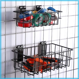 Blulu 4 Pcs Ventilated Metal Hanging Storage Baskets - Wire Grid Basket for Gridwall, Mounted Gridwall Accessories for Shops, Rooms Storage Display Organizing, Black