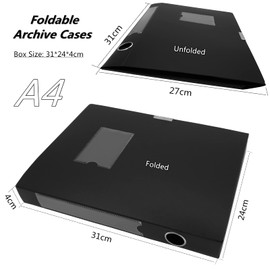 Foldable A4 Document Box with Lid, Pack of 3 Plastic Archive Cases, 31x24x4cm, File Folder Organizer Document Storage File Boxes for Office, School, Letter Size Paper (Multicolor)