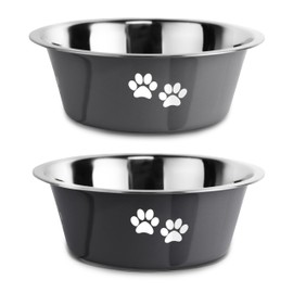 Stainless Steel Dog Bowls, Nonslip Rubber Bottom No Spill Proof Skid Metal Insulated Dog Bowls for Large Medium Small Breed Dogs (Grey, 6.6 Cups/53 OZ)