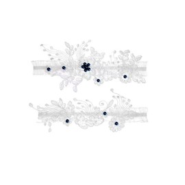 2PCS Wedding Garter for Brid with Pearls, Lace Bridal Wedding Elastic Garter, Bridal Leg Accessoriest for Wedding Anniversary (Blue)