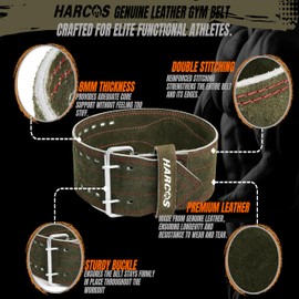 Harcos Genuine Leather Unbreakble, non tearable Gym Belt for Men & Women Workout Deadlift Belt for Gym Suede Powerlifting Weight Lifting for Heavy Workout gym belt | Professional Heavy Weight Lifting Original Leather (Olive-Green, Medium)