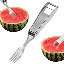 Watermelon Cutter Slicer, 2 In 1 Dual Head Watermelon Fork Cutter Tool Ergonomic Stainless Steel Fruit Slicer for Camping Kitchen Summer Family Party