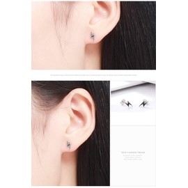 Lightning 100% 925 Sterling Silver Exquisite Lightning & Black CZ Stud Earrings for Women Fine jewellery