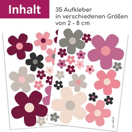 younikat kfz_286 Flower Sticker Set Flowers Red Beige I Flower Power Sticker I Weatherproof I