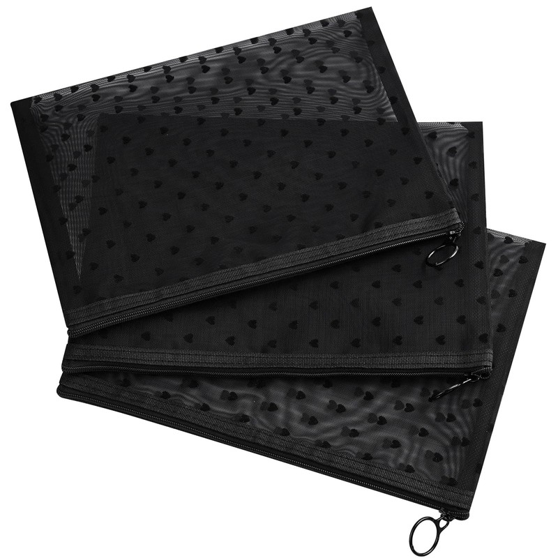 12 Pack Mesh Makeup Bag Heart Printed Mesh Zipper Pouch