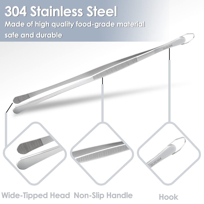 Gutsdoor キッチンピンセット トング 304ステンレススチール フードトング シェフピンセット 料理 BBQ パスタ用 (12インチ幅)