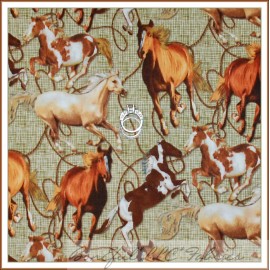 Signature BonEful Fabric FQ Cotton Quilt Brown Tweed Wild HORSE Farm Equestrian Rope Lasso