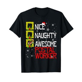 Nice Naughty Awesome Postal Worker Christmas Santa Lover T-Shirt