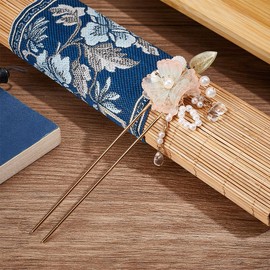 PLIGREAT Rosa Blumen Perle Quasten Haarstäbchen, chinesische Hanfu handgemachte Haarspange Retro Metall Haarstäbchen Stecknadeln mit Perle baumeln Haarschmuck für Frauen Braut, Hochzeit, Party