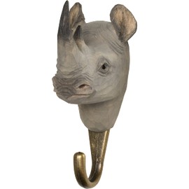 WILDLIFEGARDEN Wildlife Garden WG4536 Hook Rhino - Hand Carved Animal Hook Made of Wood and Metal - Collection of African Animals